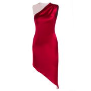 Tea-long oblique one-shoulder neckline dress