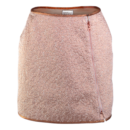 Ultra chic stork-line mini-skirt, copper rimmed.