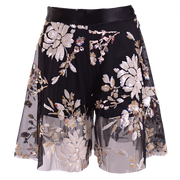 Palazzo shorts on dark mesh, embroidered sequins