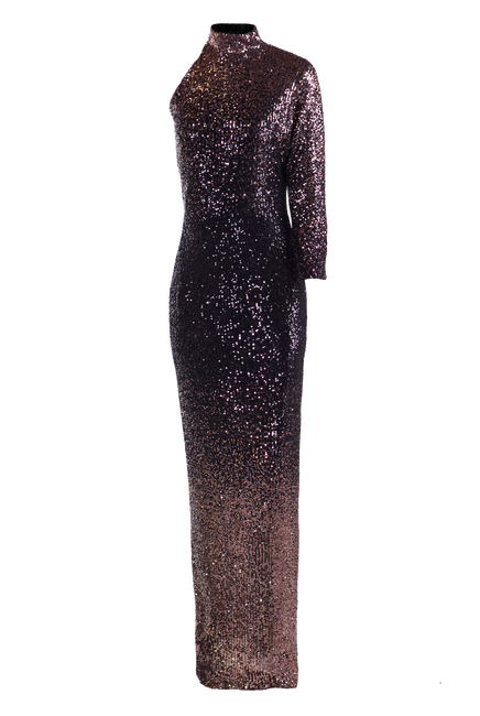 Isotta sheat long dress, one long sleeve, turtle-neck.